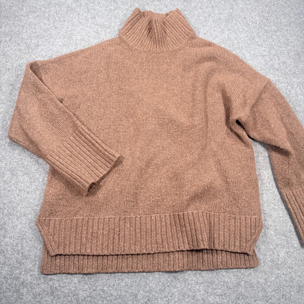 Abercrombie & Fitch Brown Turtleneck Sweater Large Oversized Ribbed High-Low Hem